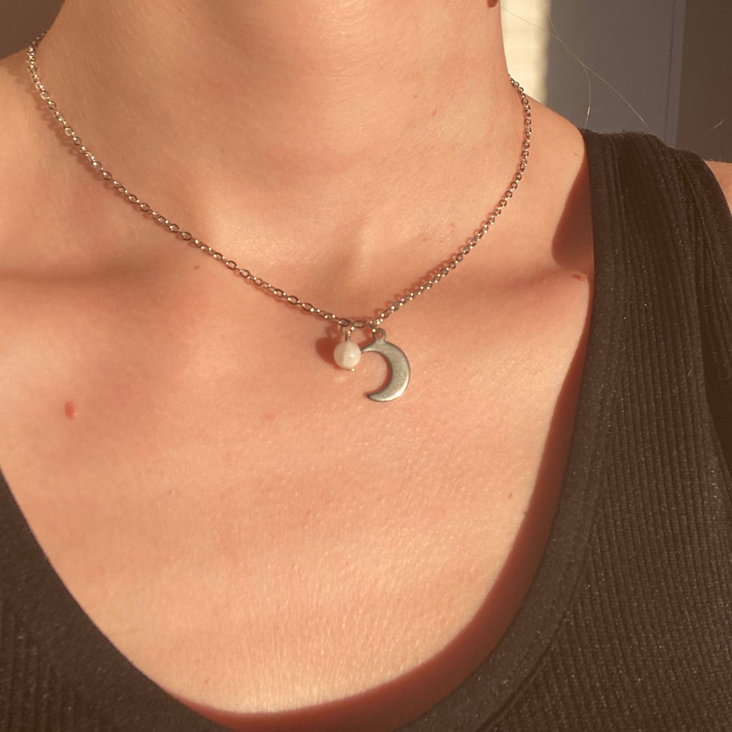 Silver Modern Moon Necklace | Athenart Contemporary Handmade Jewelry